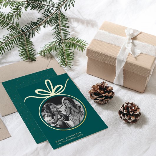 メリークリスマスオーナメント写真 箔シーズンカード