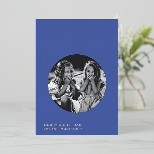 メリークリスマスオーナメント写真 箔シーズンカード (立ち正面)