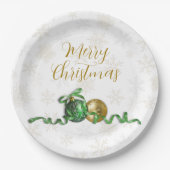 メリークリスマスオーナメント金ゴールドホリデーパーティー ペーパープレート (正面)