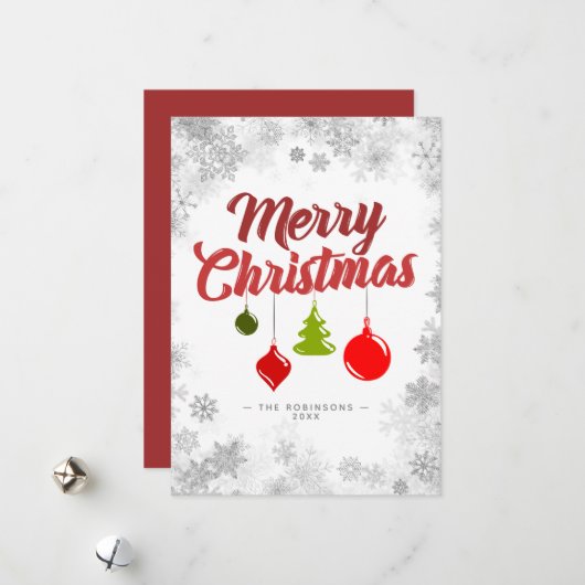 メリークリスマスオーナメント銀の雪片 シーズンカード (正面/裏面インサイチュ)