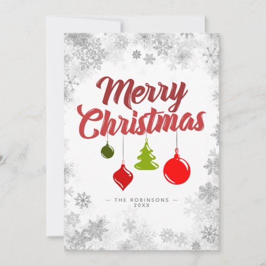 メリークリスマスオーナメント銀の雪片 シーズンカード (正面)