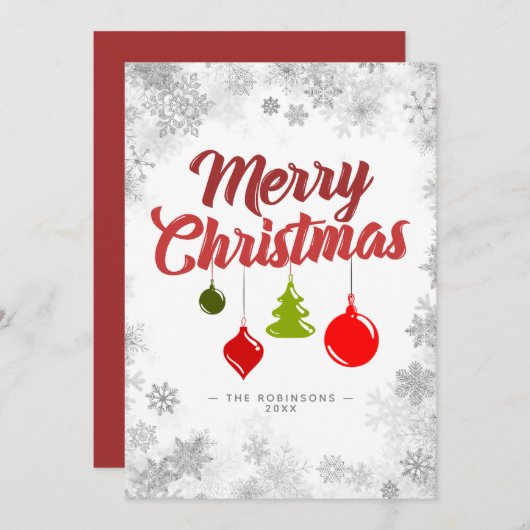 メリークリスマスオーナメント銀の雪片 シーズンカード (正面/裏面)