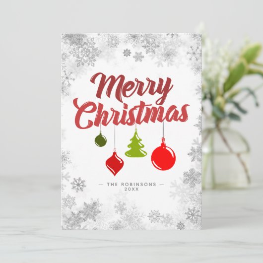 メリークリスマスオーナメント銀の雪片 シーズンカード (スタンド正面)