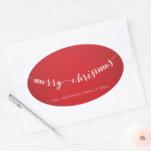 メリークリスマスオーバル赤ステッカー 楕円形シール (封筒)