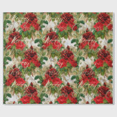 メリークリスマスオールドスクリプトバラ赤金ゴールド大理石 ラッピングペーパー (フラット)