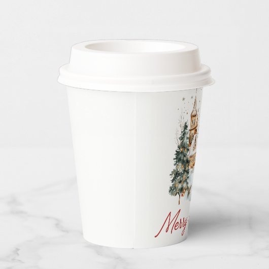 メリークリスマスオールドヴィンテージクリスマスイラストレーション 紙コップ (右)