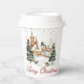 メリークリスマスオールドヴィンテージクリスマスイラストレーション 紙コップ (正面)