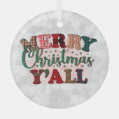 メリークリスマスオールプレイド文字 ガラスオーナメント (正面)