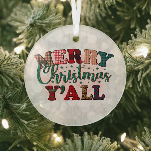 メリークリスマスオールプレイド文字 ガラスオーナメント (インサイチュ)