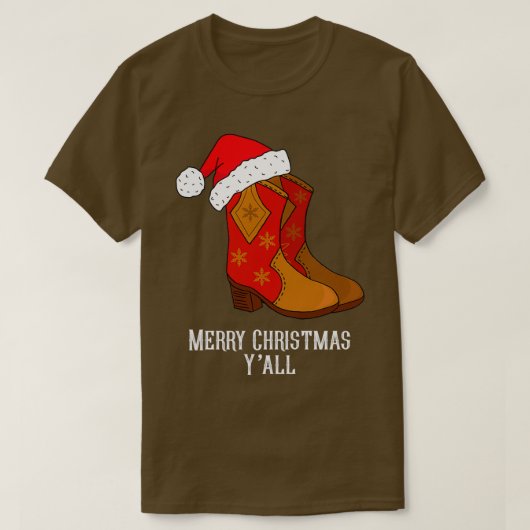 メリークリスマスオールレッドウェスタンカウボーイブーツ Tシャツ (デザイン正面)