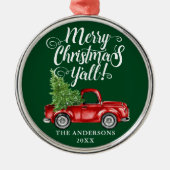 メリークリスマスオールレッドトラックラウンド・グリーン メタルオーナメント (正面)