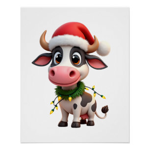 メリークリスマスカウサンタクリスマスライトカウXmas ポスター
