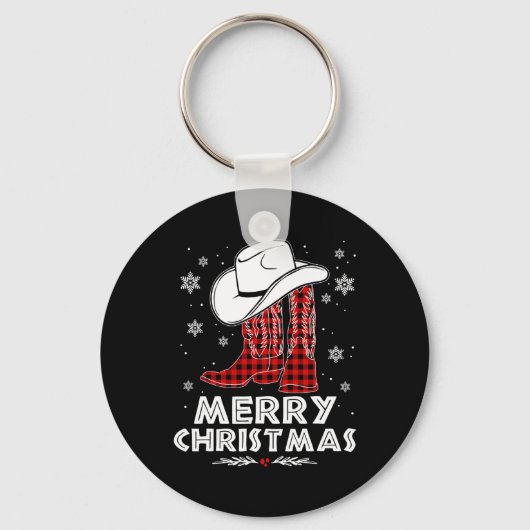 メリークリスマスカウボーイブーツ赤バッファロープレイドウェス キーホルダー (正面)