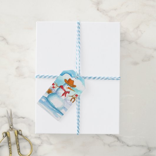 メリークリスマスカウボーイ雪だるま ギフトタグ (より糸付き)