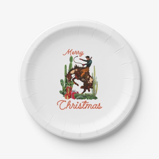 メリークリスマスカウボーイ ペーパープレート (正面)