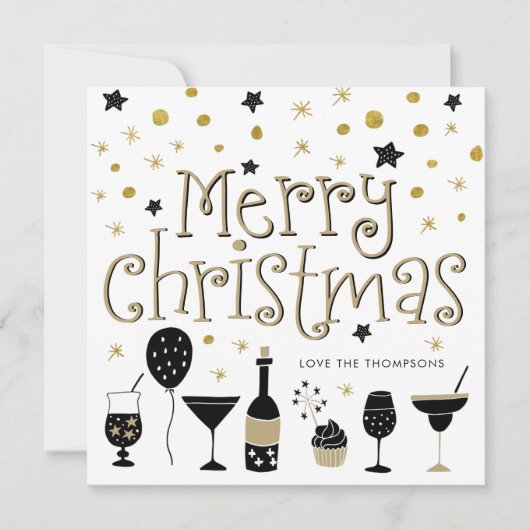 メリークリスマスカクテルスターズ紙吹雪金ゴールドブラック シーズンカード (正面)