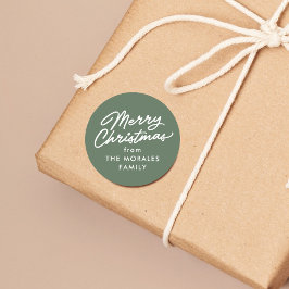 メリークリスマスカジュアルスクリプト緑の休日の贈り物 ラウンドシール