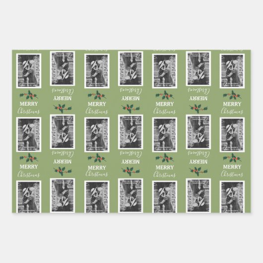 メリークリスマスカスタマイズフェスティバル写真 – 緑 ラッピングペーパーシート (正面)