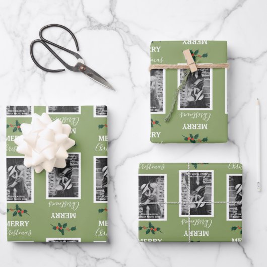 メリークリスマスカスタマイズフェスティバル写真 – 緑 ラッピングペーパーシート (正面)