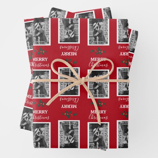 メリークリスマスカスタマイズフェスティバル写真 – 赤 ラッピングペーパーシート (インサイチュ)