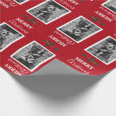 メリークリスマスカスタマイズフェスティバル写真 – 赤 ラッピングペーパー (角)