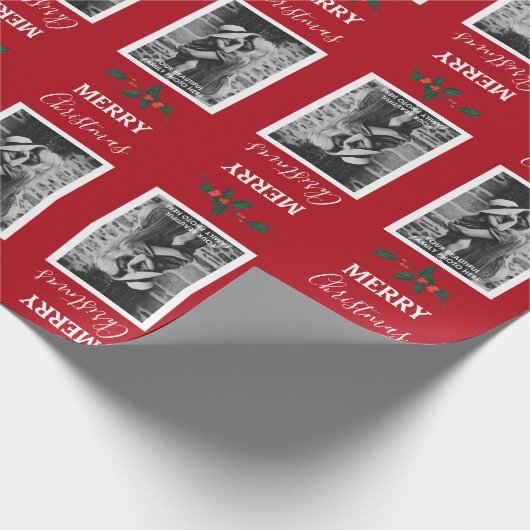 メリークリスマスカスタマイズフェスティバル写真 – 赤 ラッピングペーパー (角)