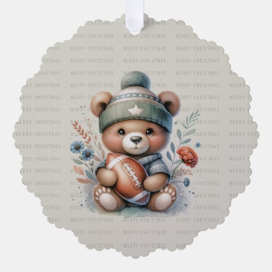 メリークリスマスカスタムのクマと写真 オーナメントカード (正面)