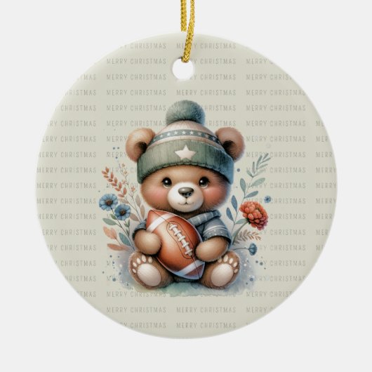 メリークリスマスカスタムのクマと写真 セラミックオーナメント (正面)