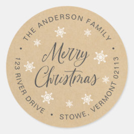 メリークリスマスカスタムのクラフトブラウンリターンアドレス ラウンドシール