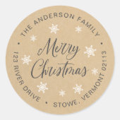メリークリスマスカスタムのクラフトブラウンリターンアドレス ラウンドシール (正面)