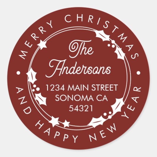 メリークリスマスカスタムのスクリプトアドレスリース赤 ラウンドシール (正面)