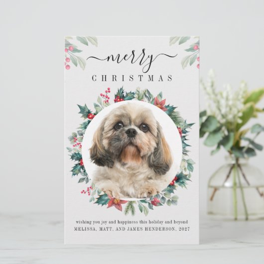 メリークリスマスカスタムのペットの所有者の写真カード 便箋 (スタンド正面)
