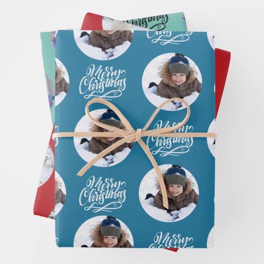 メリークリスマスカスタムの写真3セット ラッピングペーパーシート (インサイチュ)