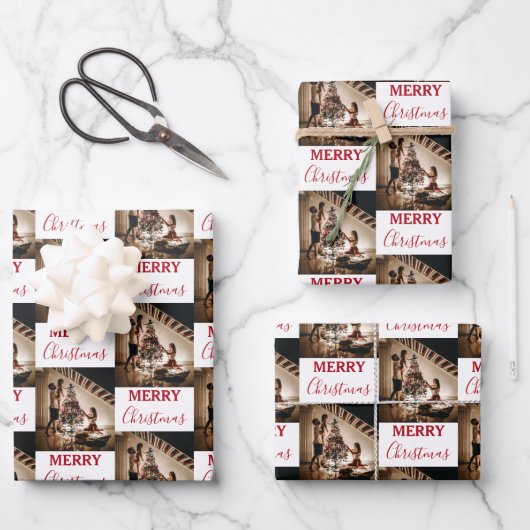 メリークリスマスカスタムの家族の写真 ラッピングペーパーシート (正面)