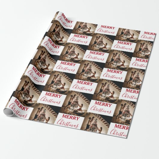 メリークリスマスカスタムの家族の写真 ラッピングペーパー (アンロールド)