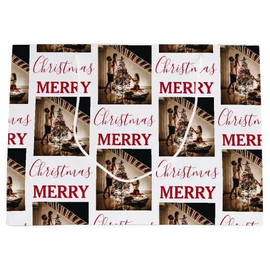 メリークリスマスカスタムの家族の写真 ラージペーパーバッグ (正面)