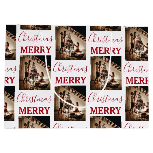 メリークリスマスカスタムの家族の写真 ラージペーパーバッグ (裏面)