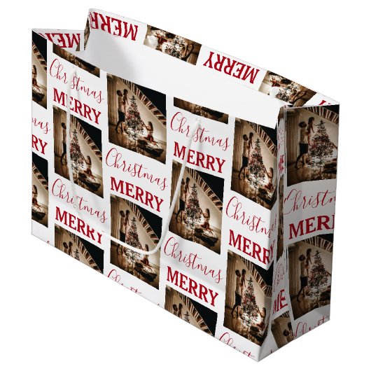 メリークリスマスカスタムの家族の写真 ラージペーパーバッグ (正面アングル)