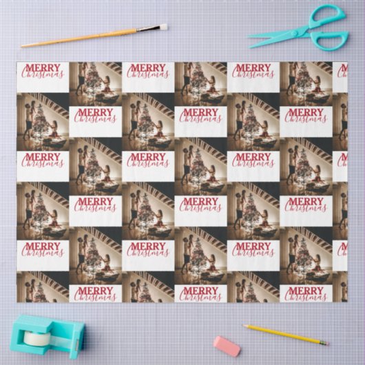 メリークリスマスカスタムの家族の写真 薄葉紙 (クラフト)