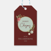 メリークリスマスカスタムの家族ゴールデングリーン ギフトタグ (正面)