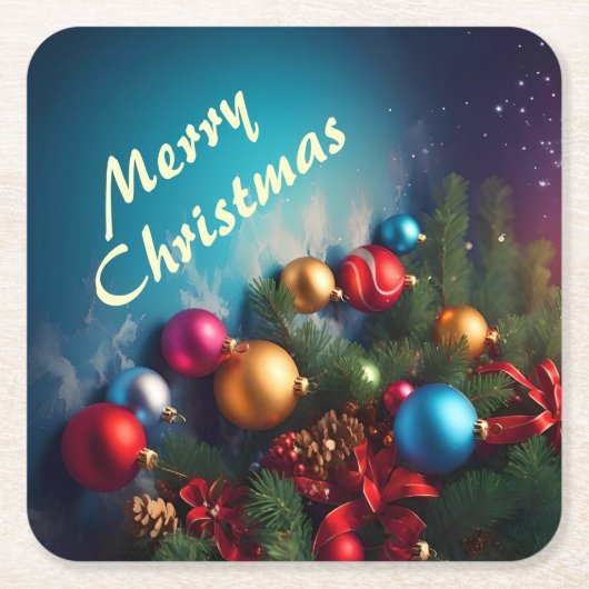 メリークリスマスカスタムの文字 スクエアペーパーコースター (正面)