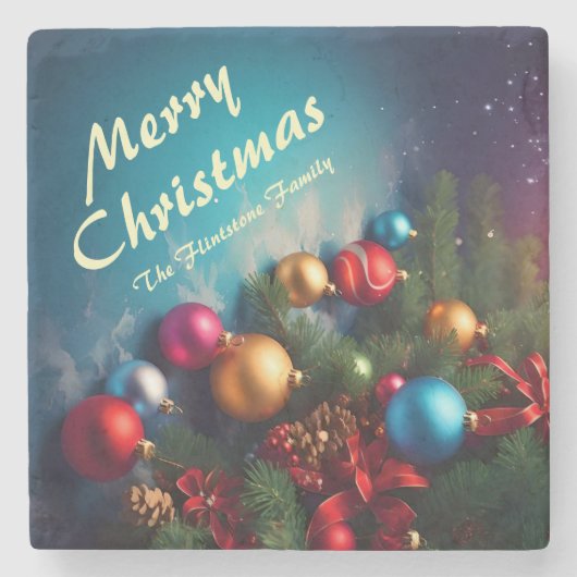 メリークリスマスカスタムの文字 ストーンコースター (正面)