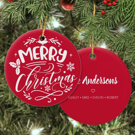 メリークリスマスカスタムクリスマス家族の名前ホリデイ セラミックオーナメント