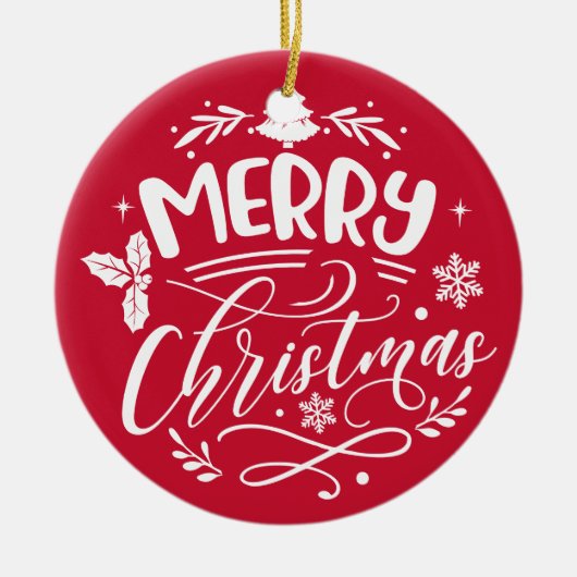 メリークリスマスカスタムクリスマス家族の名前ホリデイ セラミックオーナメント (正面)