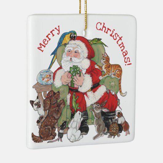 メリークリスマスカスタムサンタ&ペットかわいい動物 セラミックオーナメント (右)