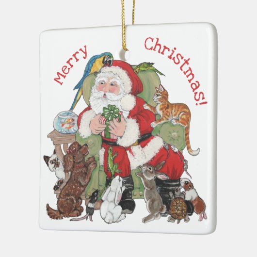 メリークリスマスカスタムサンタ&ペットかわいい動物 セラミックオーナメント (左)