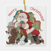 メリークリスマスカスタムサンタ&ペットかわいい動物 セラミックオーナメント (正面)