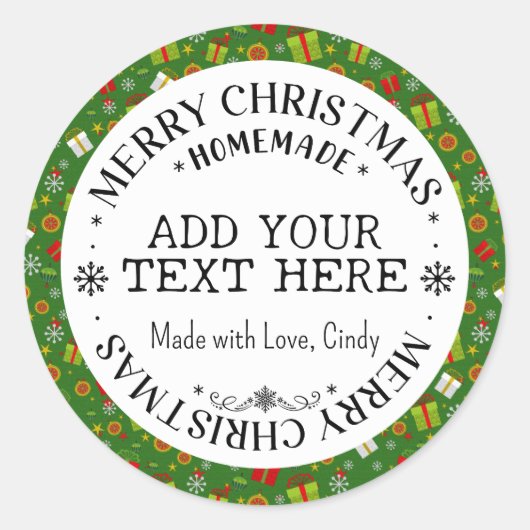 メリークリスマスカスタムシミリーグリーンホリデーホームメイド ラウンドシール (正面)