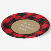 メリークリスマスカスタムバッファロー格子模様ブラックレッド ペーパープレート (アングル)