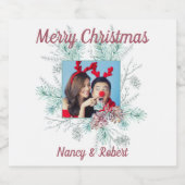 メリークリスマスカスタム文字と写真 スパークリングワインラベル (シングルラベル)